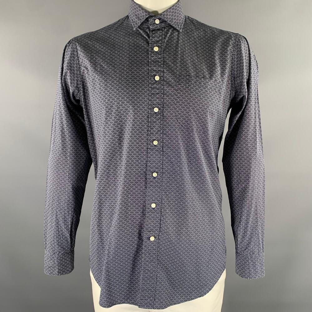 SID MASHBURN Size L Navy White Speckled Cotton Button Up Long Sleeve Shirt